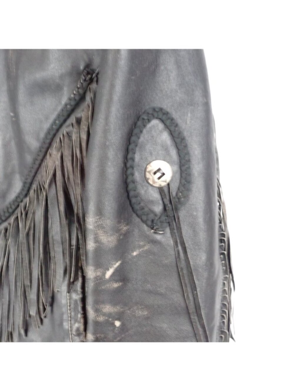 Diamond Plate Womens Black Leather Fringe Removable Liner Biker Western Jacket M - Picture 6 of 8